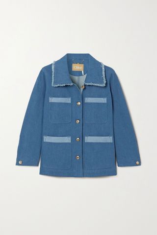 Chloé + Frayed Two-Tone Denim Jacket