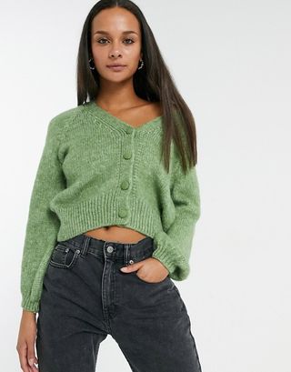 ASOS + Only Knitted Cardigan With Balloon Sleev