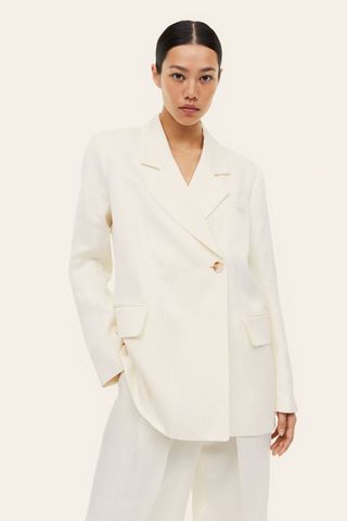 H&M + Double-Breasted Linen-Blend Jacket