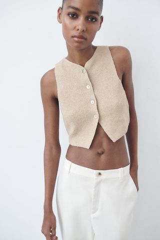 Zara + Buttoned Knit Crop Top