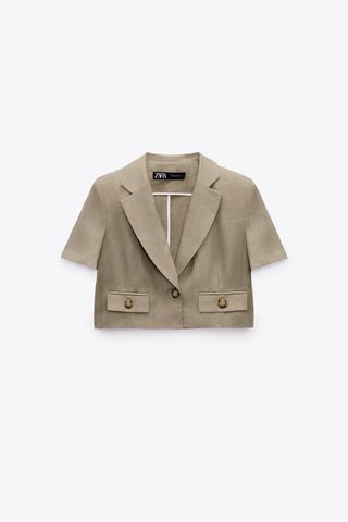 Zara + Cropped Linen Blazer