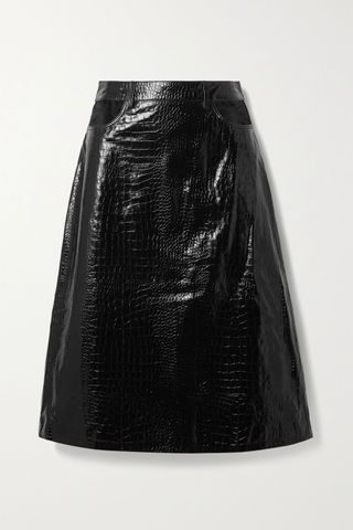 Dodo Bar or + Perla Cutout Croc-Effect Leather Skirt