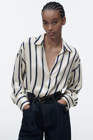 Zara + Striped Satin Effect Shirt