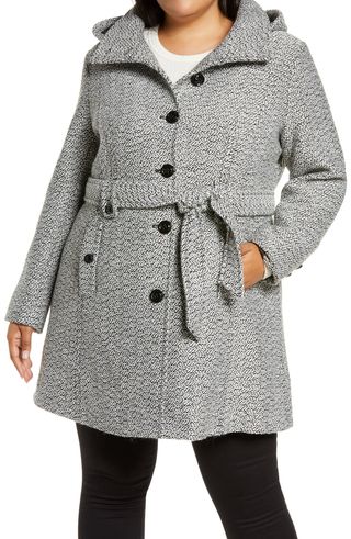 Gallery + Belted Tweed Coat With Hood