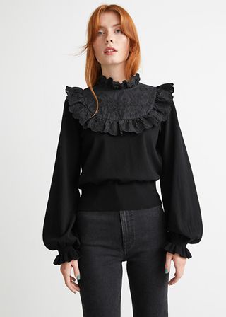 & Other Stories + Ruffled Floral Embroidery Sweater