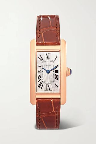 Cartier + Tank Américaine 34.8mm Small 18-Karat Rose Gold and Alligator Watch