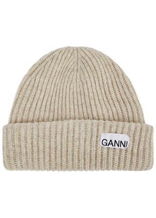 Ganni + Ribbed Wool-Blend Beanie