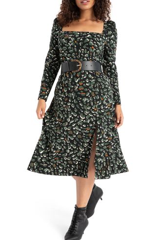 Eloquii + Puff Shoulder Square Neck Jersey Midi Dress