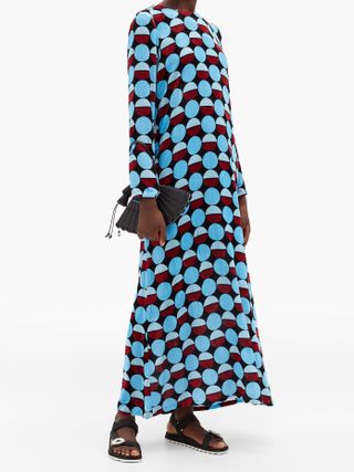 La Doublej + Geometric-Print Longline Velvet Dress