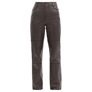 Ganni + High-Rise Whipstitched-Leather Trousers