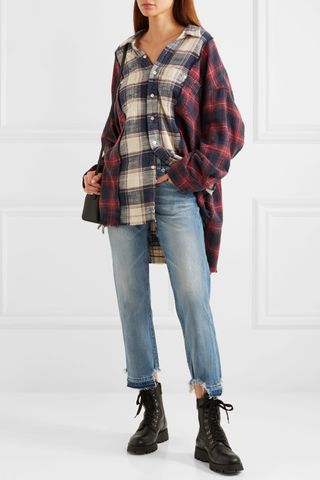 R13 + Oversized Frayed Checked Cotton-Flannel Shirt