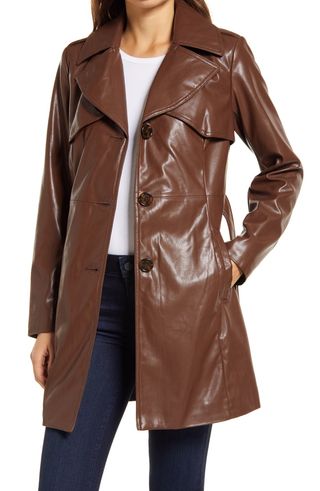 Sam Edelman + Faux Leather Belted Trench Coat