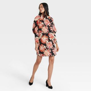 Who What Wear x Target + Floral Print Puff Long Sleeve Dress