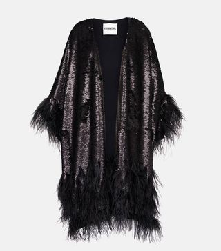 Essentiel Antwerp + Black Sequin And Feather-Embroidered Kimono