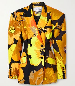 Christopher John Rogers + Oversized Double-Breasted Floral-Print Cotton-Twill Blazer