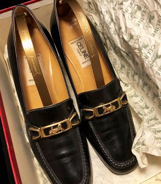 Celine + Vintage 1970s Heeled Loafers Shoes Pumps Black