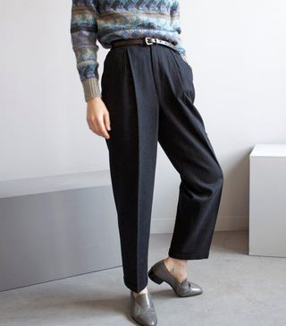 Vintage + Dark Gray Pleated High Waist Trousers