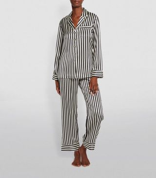 Olivia Von Halle + Silk Striped Lila Pyjama Set