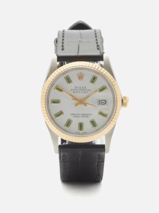 Lizzie Mandler + Vintage Rolex Datejust 33mm Emeralds 
Gold Watch