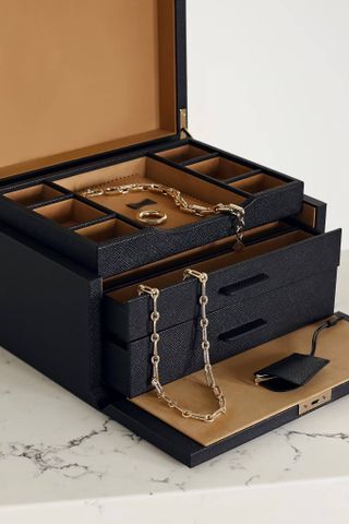 Smythson + Panama Textured-Leather Jewelry Box