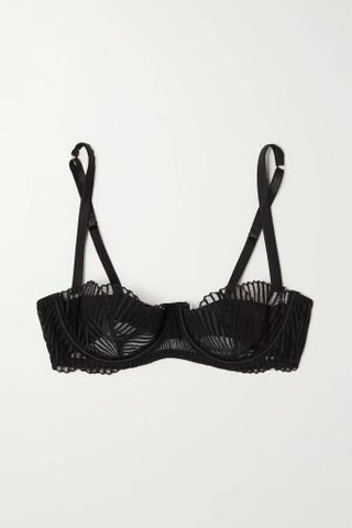 Coco De Mer + Athena Satin-Trimmed Embroidered Tulle Underwired Bra