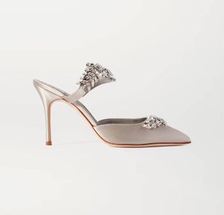 Manolo Blahnik + Lurum 90 Crystal-Embellished Satin Mules