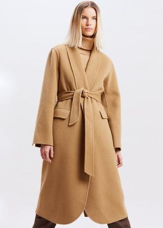 The Frankie Shop + Wool Robe Coat in Hazelnut