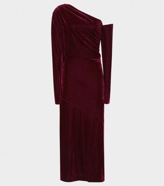 Reiss + Bella Velvet Midi Dress in Berry