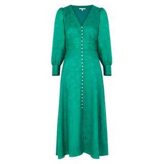 Olivia Rubin + Valentina Green Jacquard Silk Midi Dress