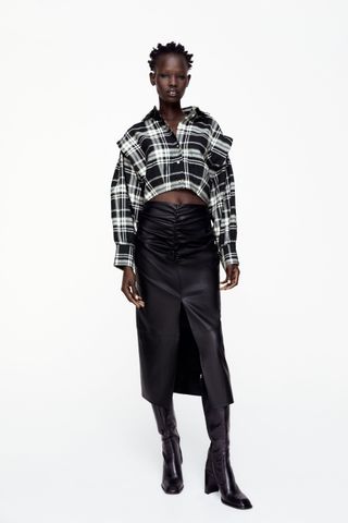 Zara + Plaid Cropped Shirt