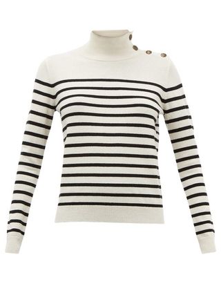 Nili Lotan + Beale Striped High-Neck Cashmere Sweater