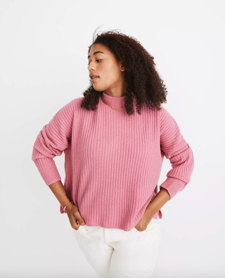 Madewell + (Re)sourced Cashmere Ribbed Mockneck Pullover Sweater