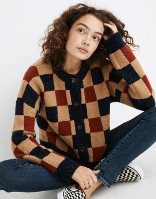 Madewell + Checkered Colburne Cardigan Sweater in Coziest Textured Yarn