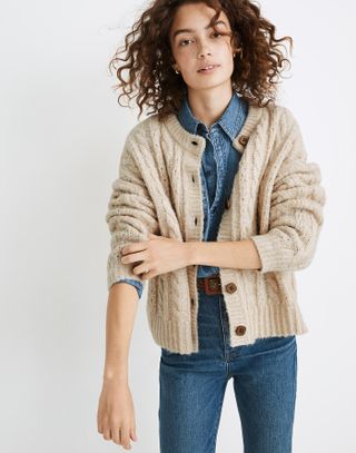 Madewell + Pointelle Cable Cardigan Sweater