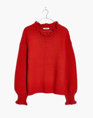 Madewell + Ruffle-Neck Pullover Sweater in Cotton-Merino Yarn