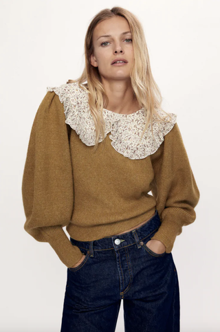 Zara + Contrasting Knit Collar Sweater