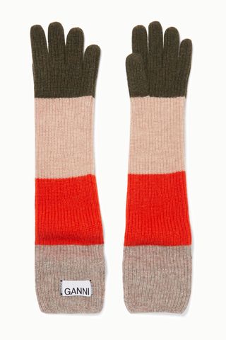 Ganni + Striped Wool-Blend Gloves