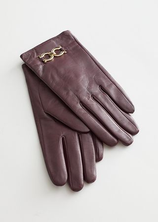 & Other Stories + Buckle Embellished Leather Gloves