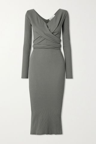 The Line by K + Saloma Ii Wrap-Effect Ribbed Stretch-Cotton Jersey Midi Dress