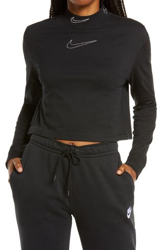 Nike + Sportswear Y2k Embellished Mock Neck Crop Top