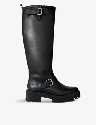 MAJE + Fazerys Buckle-Embellished Leather Knee-High Boots