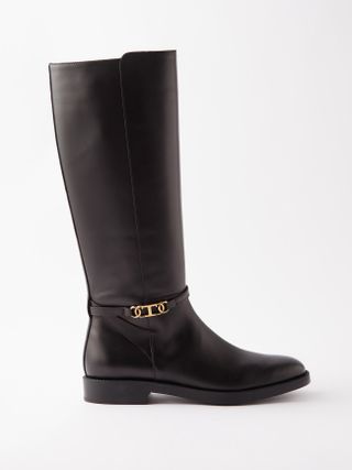 Tod's + T-Logo Strap Leather Knee-High Boots