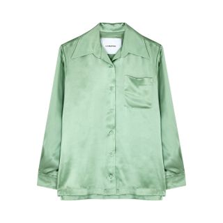 PushButton + Mint Silk-Satin Shirt