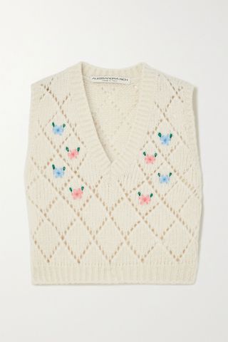 Alessandra Rich + Embroidered Pointelle-Knit Alpaca-Blend Vest
