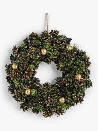 John Lewis & Partners + Gemstone Forest Green and Glitter Pine Cone Wreath