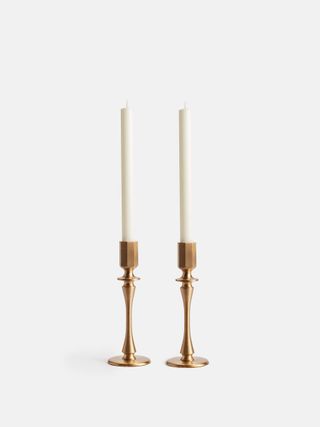 Soho Home + Set of 2 Hansen Candle Holders Brushed Brass Small