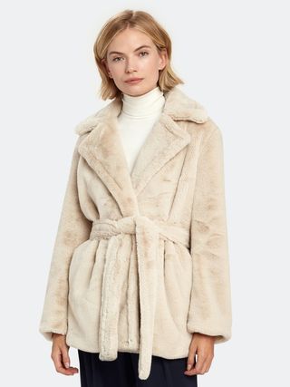 Vince + Belted Plush Faux Fur Coat