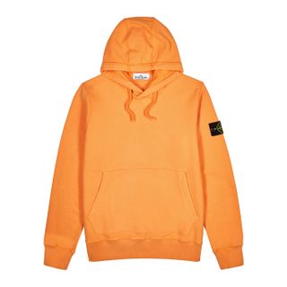 Stone Island + Orange Hooded Cotton-Jersey Sweatshirt