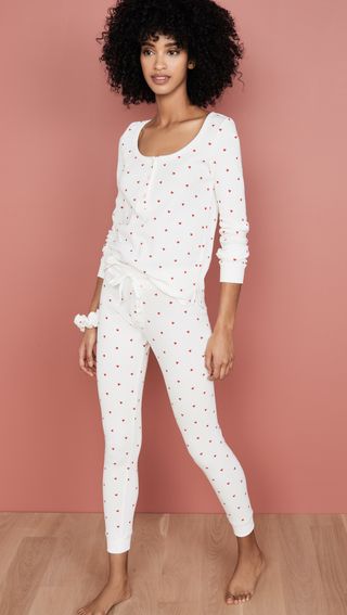 Plush + Thermal Heart Pj Set With Scrunchie