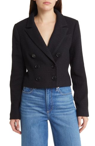 Paige + Eclipse Crop Cotton Blend Bouclé Tweed Blazer